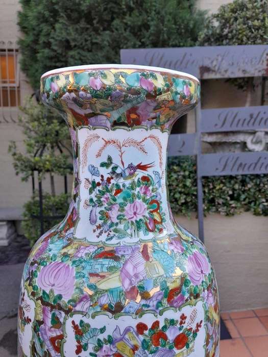 A 20th Century Tall Famille Rose Mandarin Vase