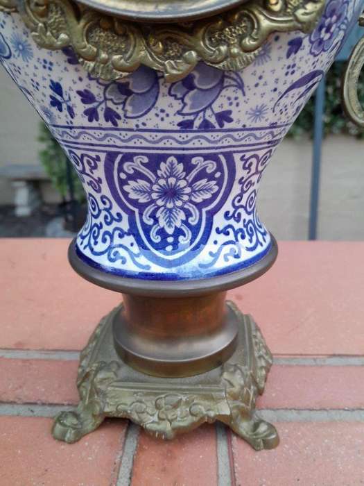 An Antique 19Th Century Blue / White Dutch Garniture Set With Key And Pendulum