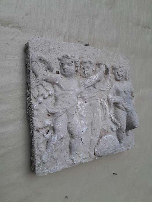 A Concrete Relief Plaque Sculpture With 3 Putti (Cherubs) In A Mythological Scene