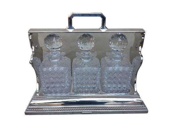 An Antique 19th Century English / London Electroplate Tantalus With Three Glass Decanters