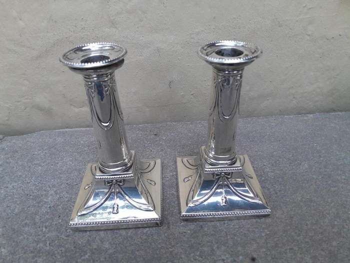 An Antique Circa 1900  Pair Of English Silver Hallmarked Mappin And Webb Weighted Candlesticks ND