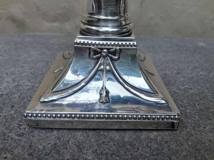 An Antique Circa 1900  Pair Of English Silver Hallmarked Mappin And Webb Weighted Candlesticks ND