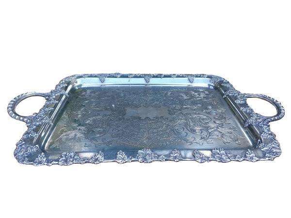 A 20th Century Ornate Silver Plated Tray With Handles