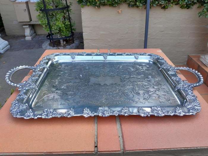 A 20th Century Ornate Silver Plated Tray With Handles