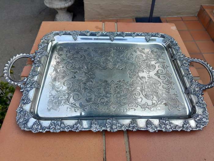 A 20th Century Ornate Silver Plated Tray With Handles