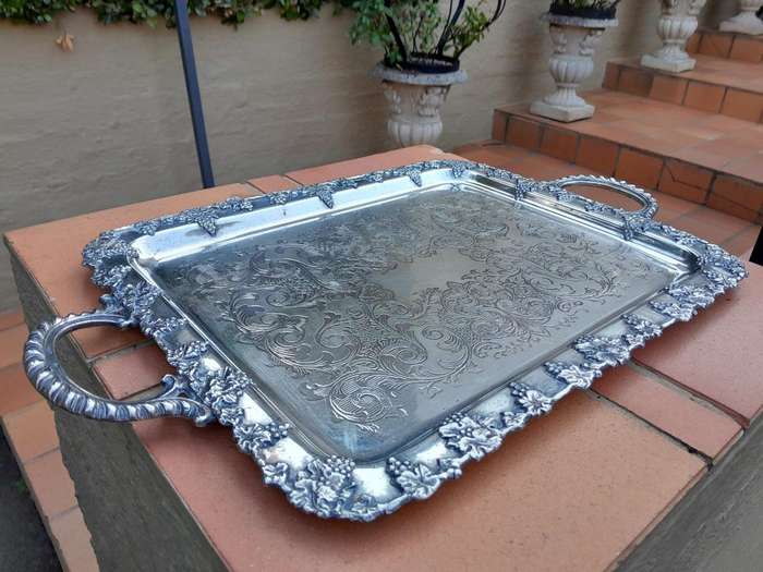 A 20th Century Ornate Silver Plated Tray With Handles
