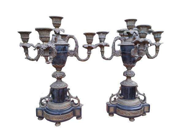 An Antique Early 20th Century French Pair Of Bronze Candelabras