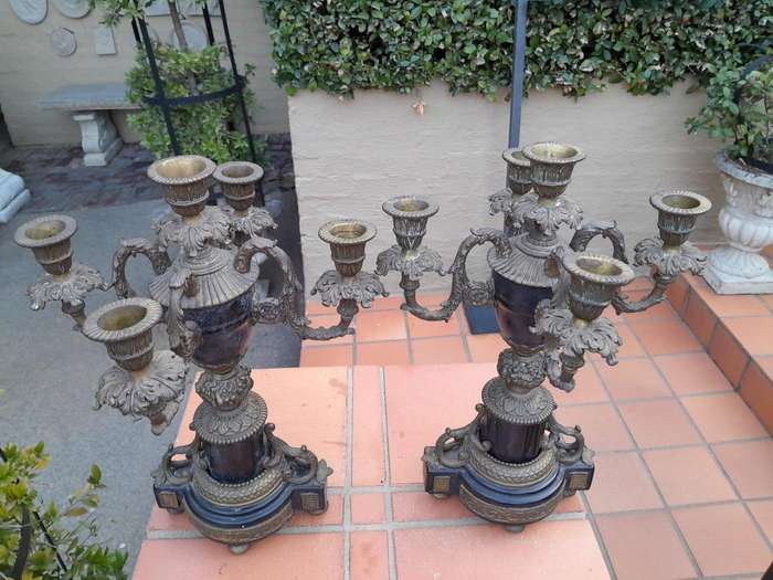 An Antique Early 20th Century French Pair Of Bronze Candelabras
