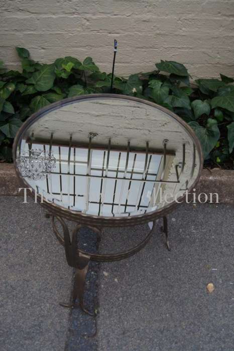Wrought Iron Round Side Table with Bevelled Mirror Top