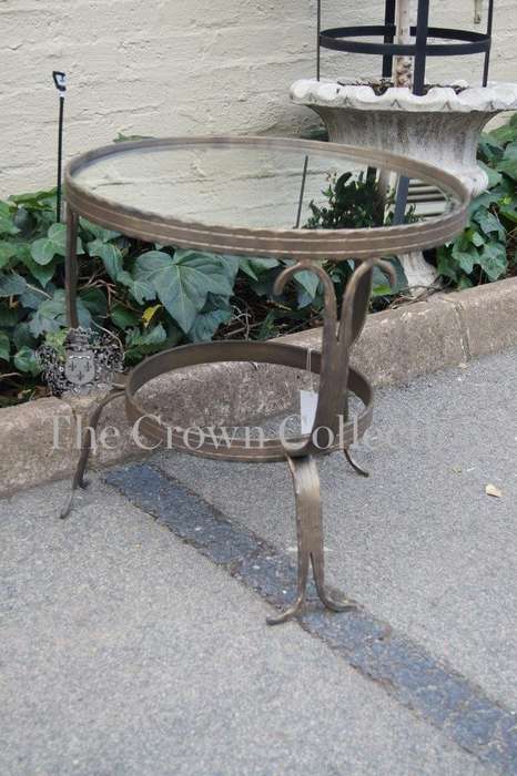 Wrought Iron Round Side Table with Bevelled Mirror Top