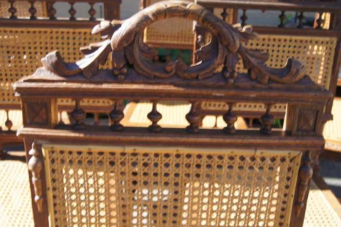 Set of 6 Early 20th Century Oak Chairs with Rattan Seats