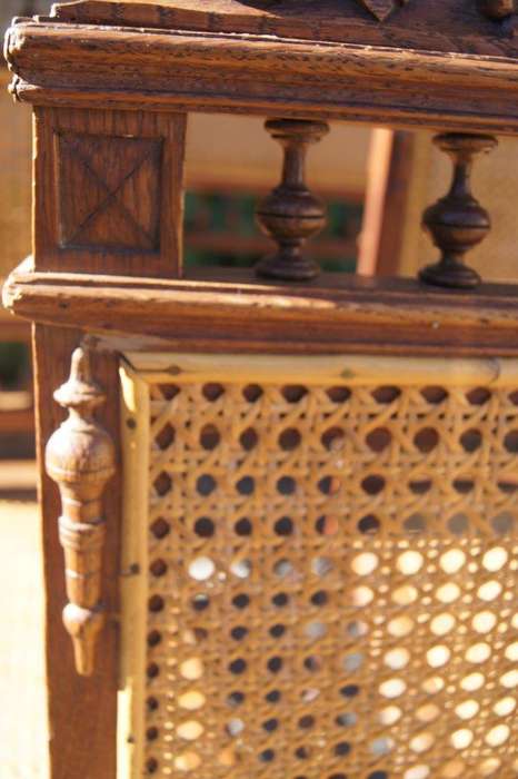 Set of 6 Early 20th Century Oak Chairs with Rattan Seats