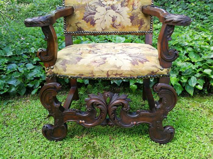 A Jacobean style richly carved oak Chair 19th century-  ND                    ...