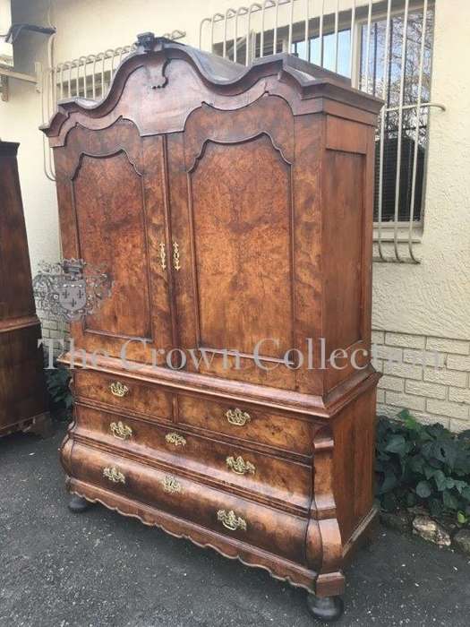 19th Century Burr Walnut Gabled Bombe Armoire in Rococo Taste, Dutch circa 1860