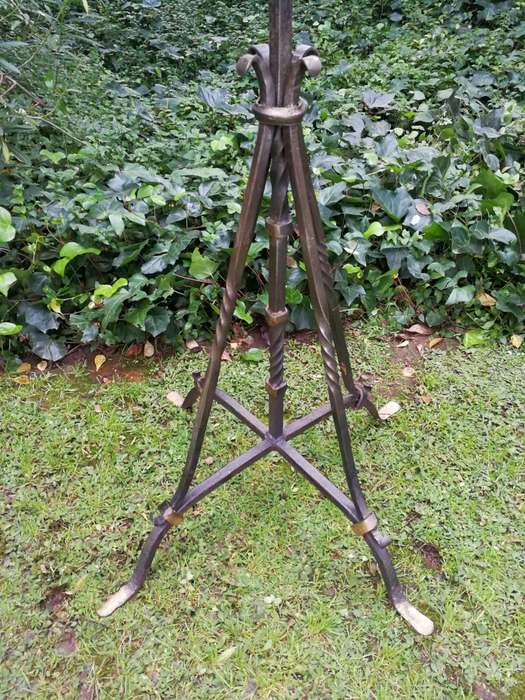 A Vintage Set of 4 Wrought Iron 5 Arm Standing Candelabras With Gold Detail