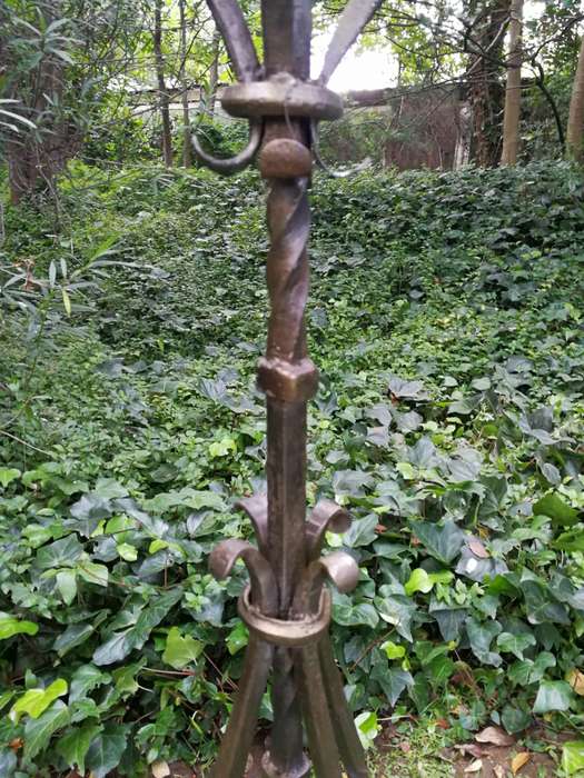 A Vintage Set of 4 Wrought Iron 5 Arm Standing Candelabras With Gold Detail