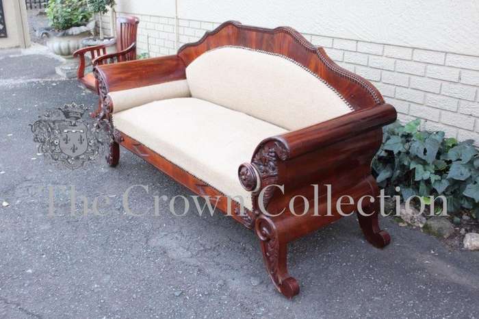 Antique Biedermeier Mahogany Settee upholstered