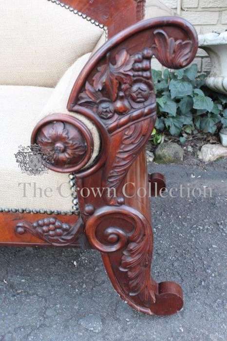 Antique Biedermeier Mahogany Settee upholstered