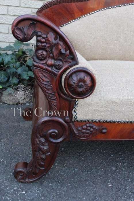 Antique Biedermeier Mahogany Settee upholstered
