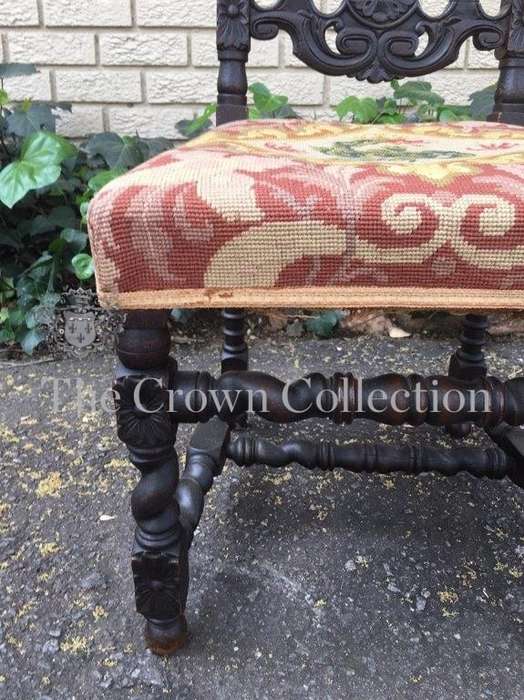 19th Century English Oak Barley Twist Hall Chair with Tapestry Upholstery