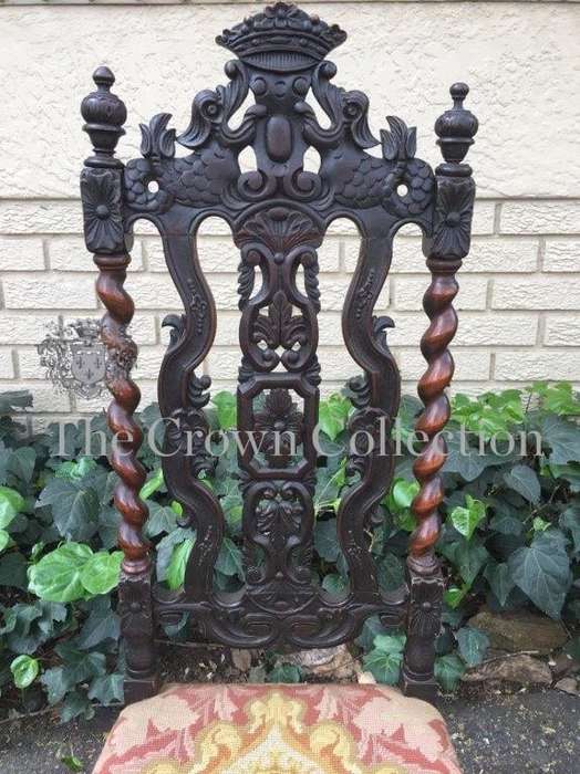 19th Century English Oak Barley Twist Hall Chair with Tapestry Upholstery