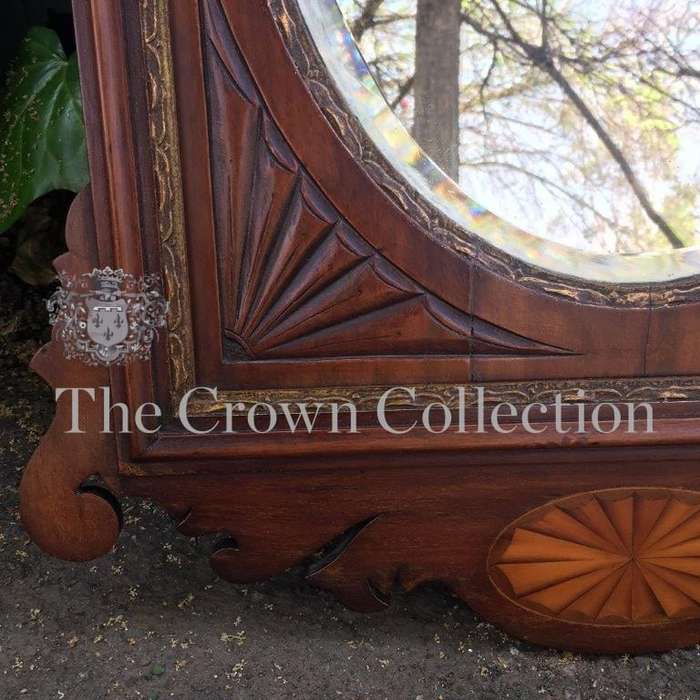 Early 19th Century Georgian Mahogany & Gilded Wall Mirror with Carved Frame & Inlaid Fan Motif