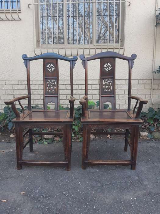 Pair of 19th Century Chinese Elm Yoke Back Chair  - ND