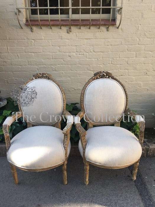 Pair Gilded Armchairs in French Style - ND  upholstered