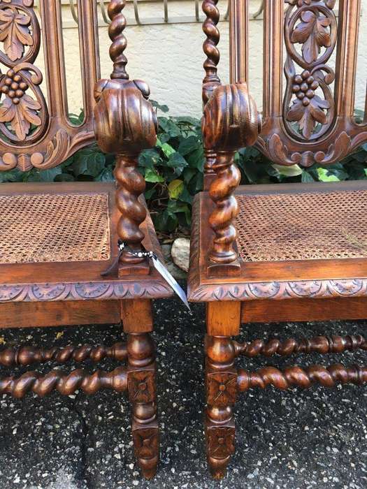 Pair Continental Carved Oak Armchairs with Vine Leaf Motif - ND