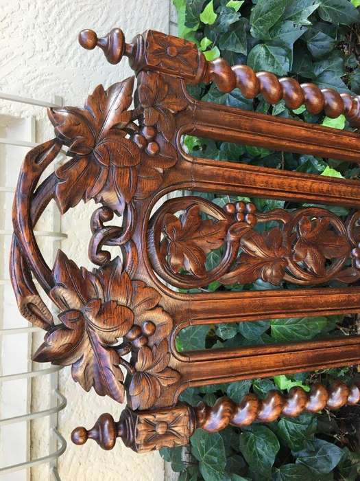 Pair Continental Carved Oak Armchairs with Vine Leaf Motif - ND