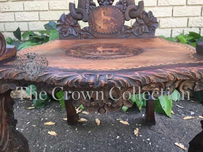 19th Century Swiss Fruitwood & Inlaid Carved Chair