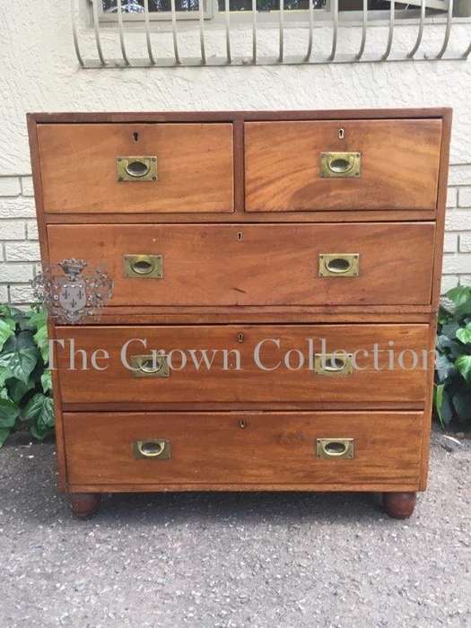 19th Century Military Chest of Drawers with Original Recessed Brass Hardware
