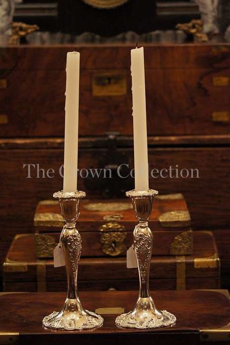 Pair Godinger Baroque Silver Plated Candlesticks