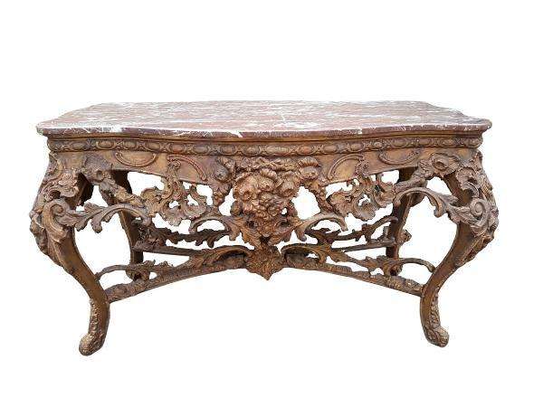 An 18th Century French Louis XV Ornately Carved and Gilded Console / Drinks Table with Marble Top