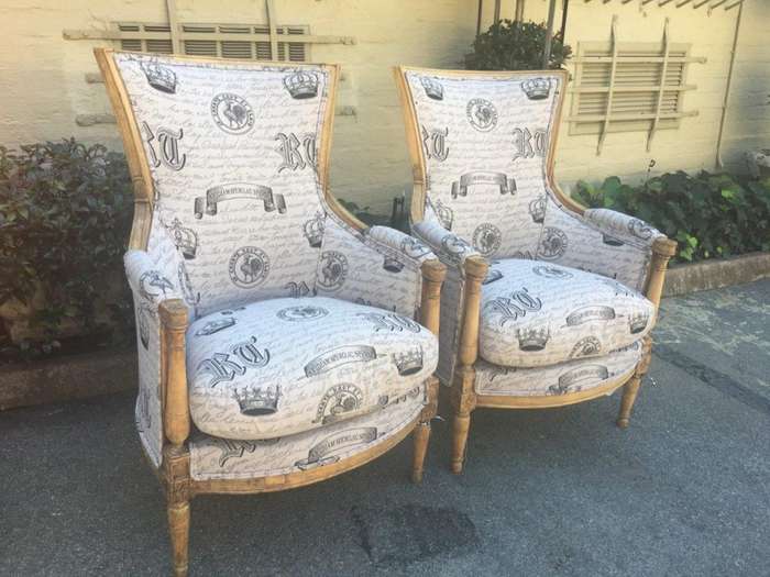 Fine Pair Late 19th Century French Style Bleached / Natural Armchairs upholstered