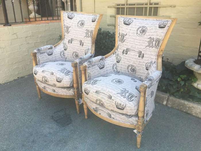 Fine Pair Late 19th Century French Style Bleached / Natural Armchairs upholstered