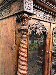 Rare 19TH Century Renaissance solid walnut buffet hutch server with marble top. Italian. Circa 1800
