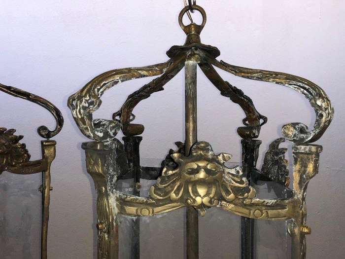 Set of 3 Chandelier Lantern with Brass