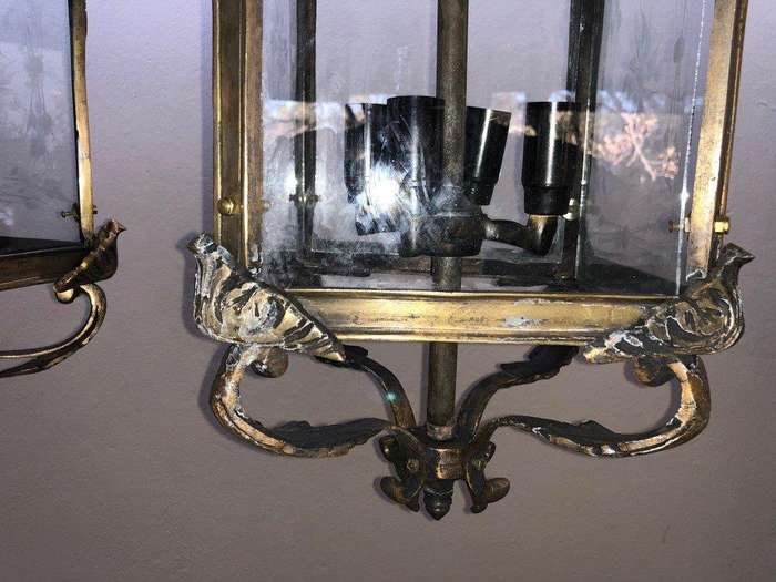 Set of 3 Chandelier Lantern with Brass