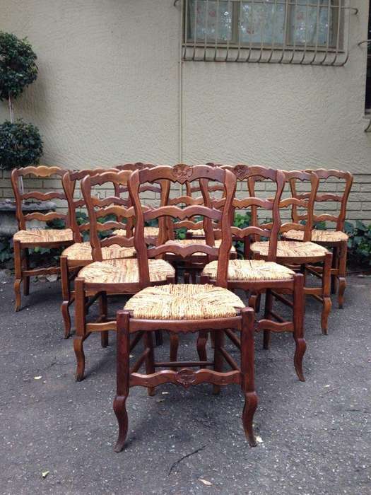 A Set Of Ten (10) French Beechwood Ladderback Chairs with upholstered Seagrass Seats