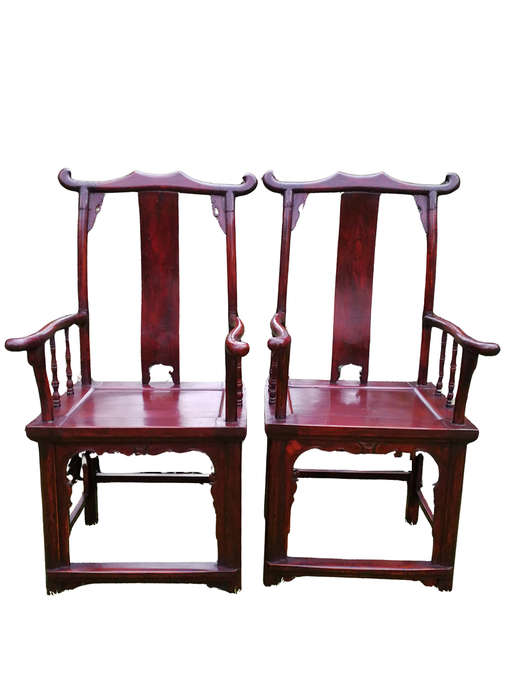 Pair of Chinese yoke-back armchairs