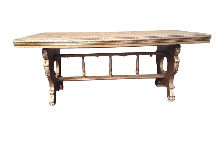 A Hand Gilded Ornately Carved Entrance / Refectory / Dining / Drinks Table (A marble or granite t...
