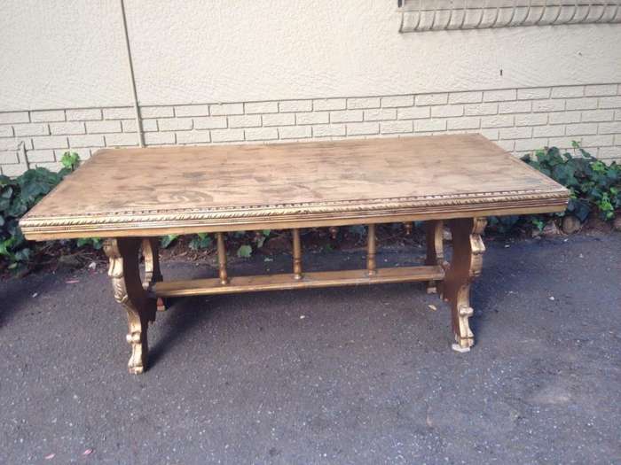 A Hand Gilded Ornately Carved Entrance / Refectory / Dining / Drinks Table (A marble or granite t...