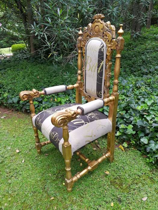 Pair of 19th Century carved teak and gilded in gold leaf open arm throne chairs         ...