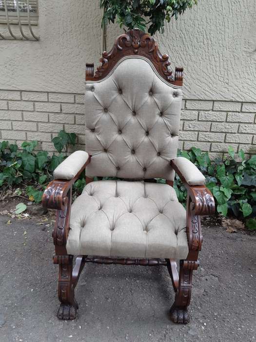 A Set of 8 Antique/Vintage Dining Chairs (2 carvers and 6 dining chairs) upholstered imported Eng...