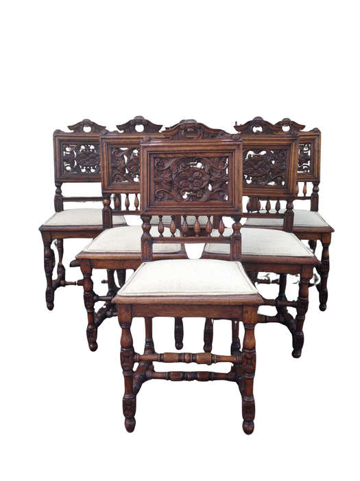 Set of 6 French antique carved chairs