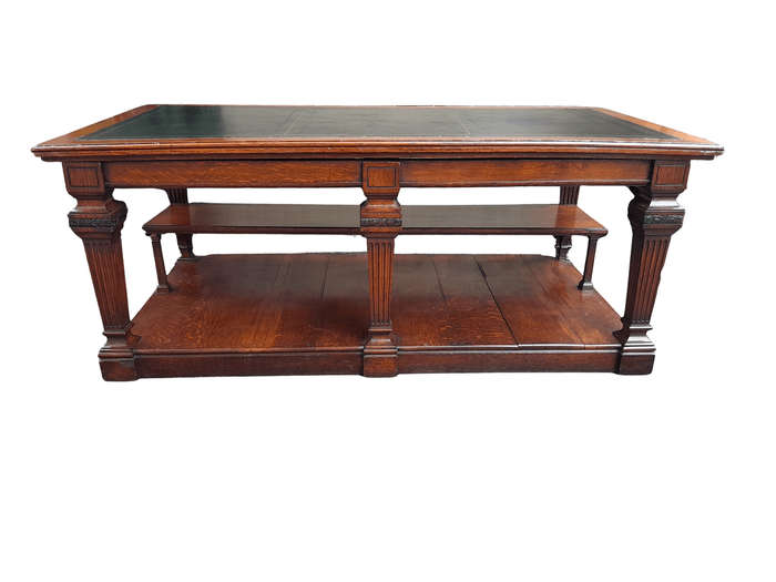 A 19th Century Oak Library Table with Leather Top, Circa 1890. Provenance. JHB Advocate