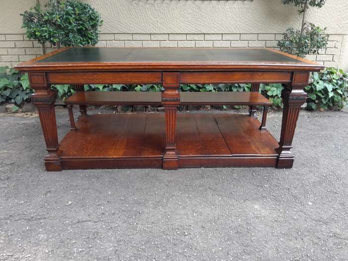 A 19th Century Oak Library Table with Leather Top, Circa 1890. Provenance. JHB Advocate