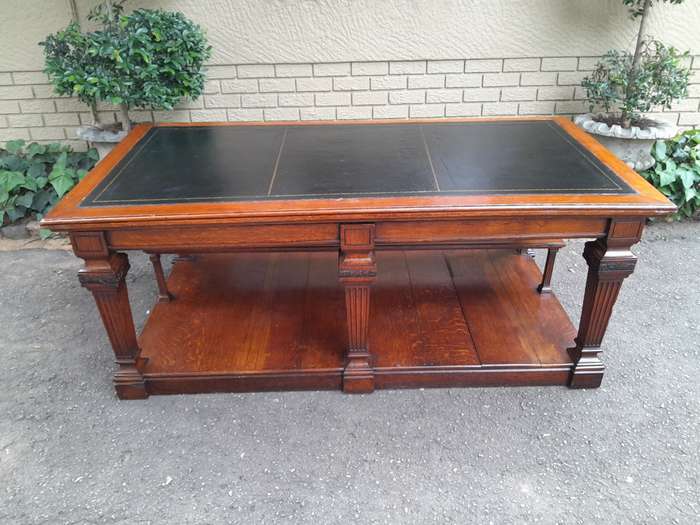 A 19th Century Oak Library Table with Leather Top, Circa 1890. Provenance. JHB Advocate