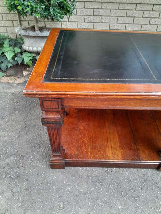 A 19th Century Oak Library Table with Leather Top, Circa 1890. Provenance. JHB Advocate